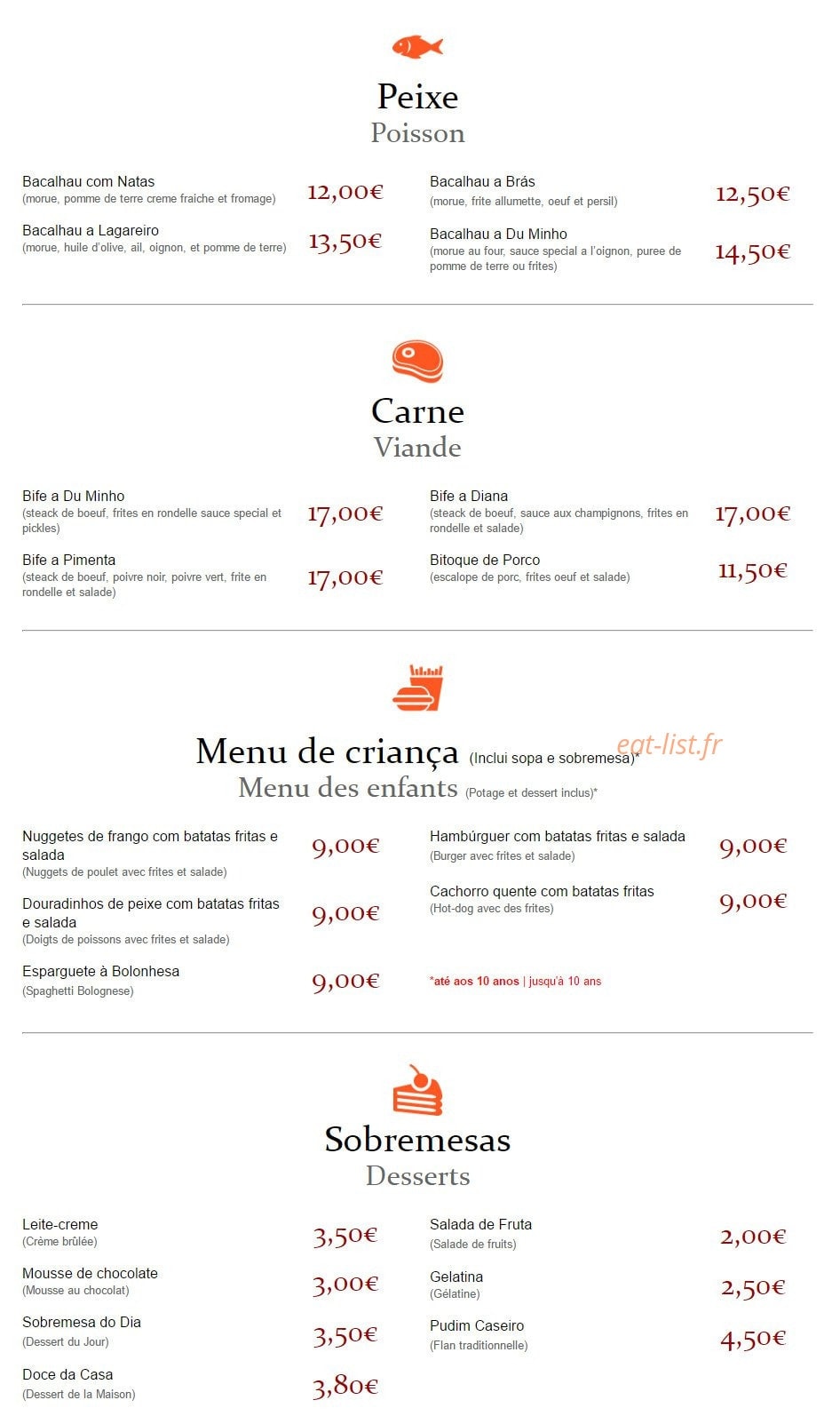 Restaurant du minho — carte page 3