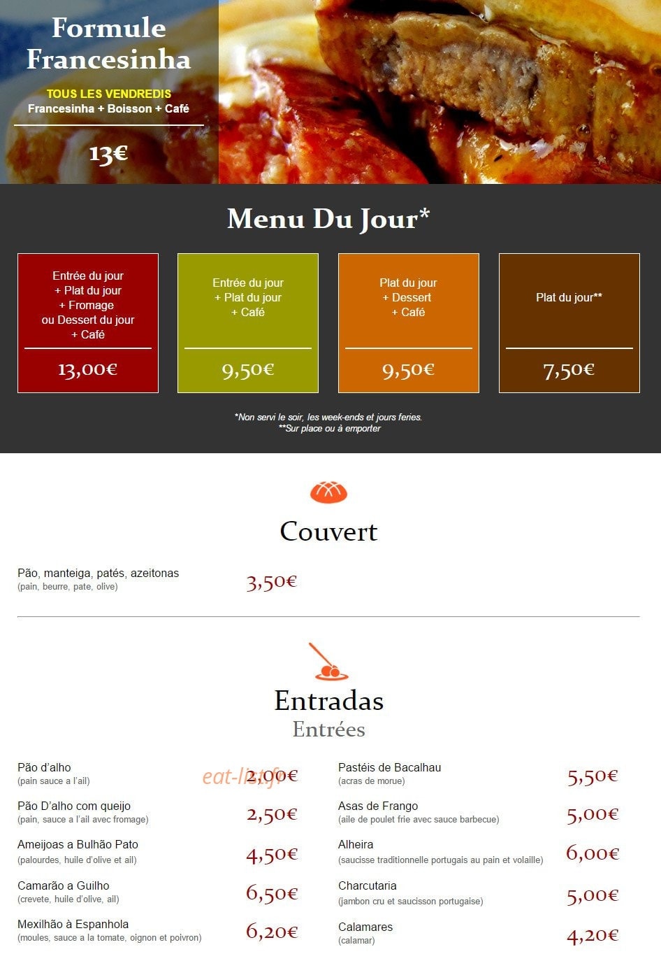 Restaurant du minho — carte page 1