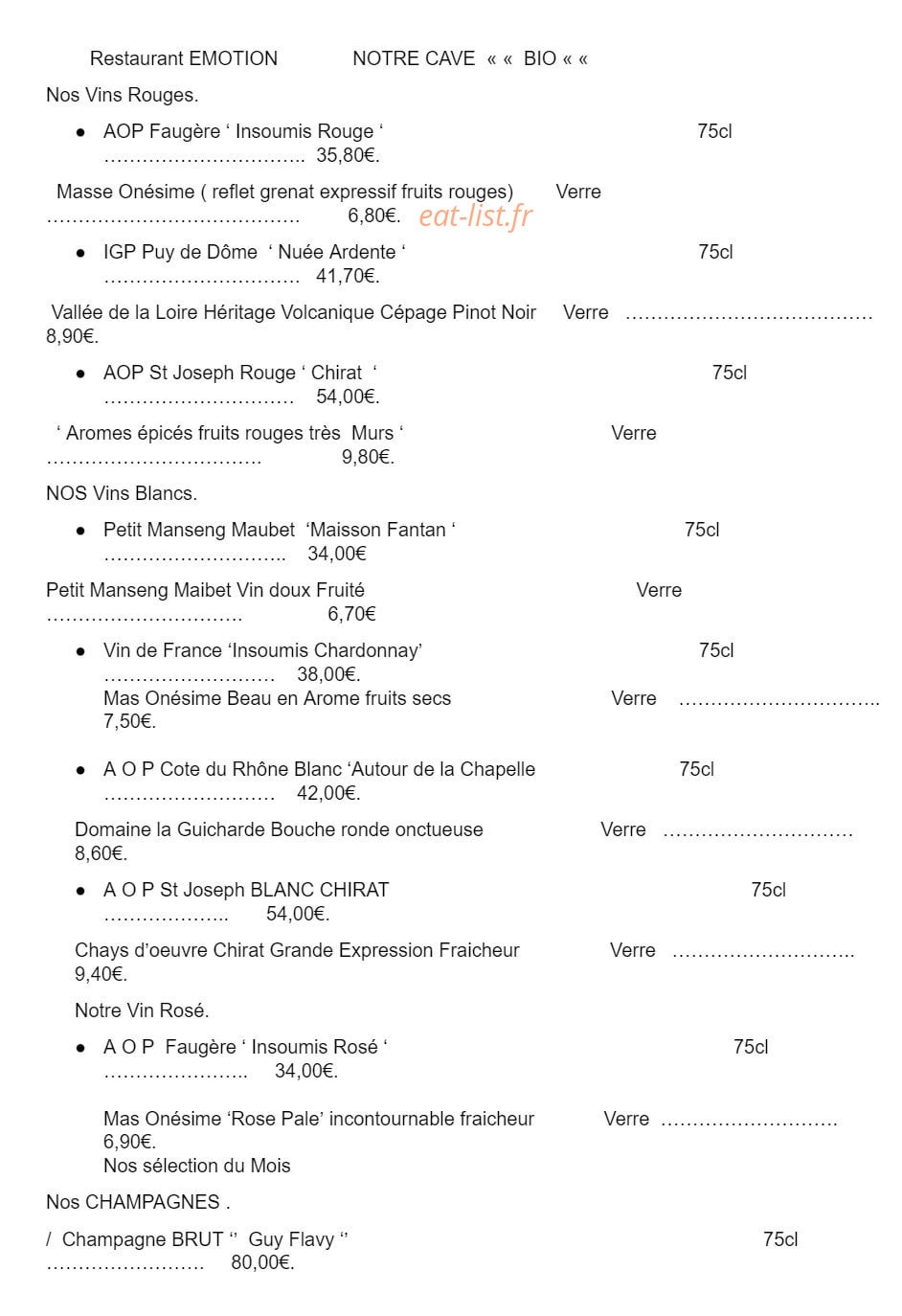 Restaurant Emotion — carte page 3