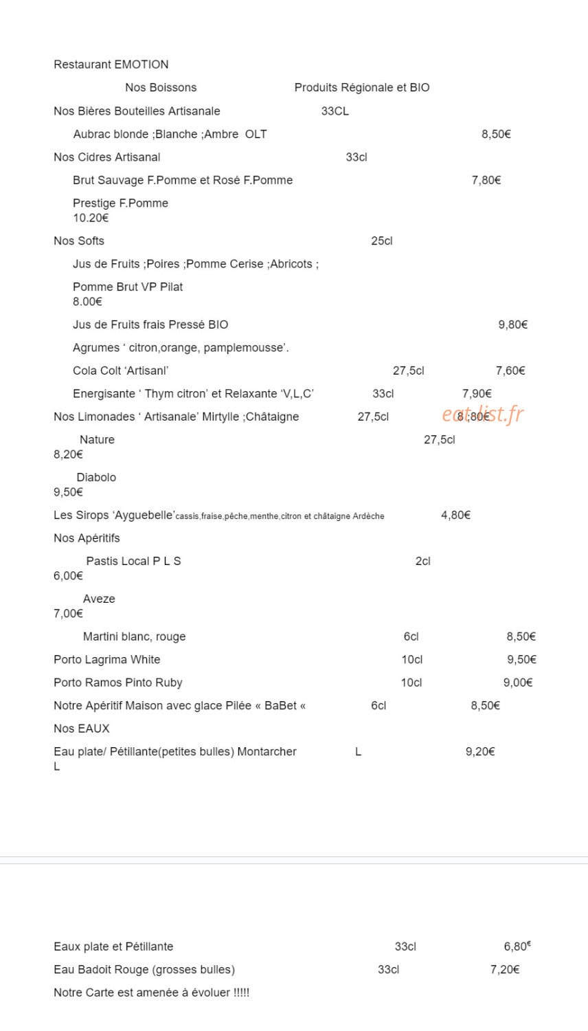 Restaurant Emotion — carte page 2