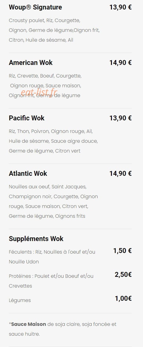 Woup Restaurant — carte page 3