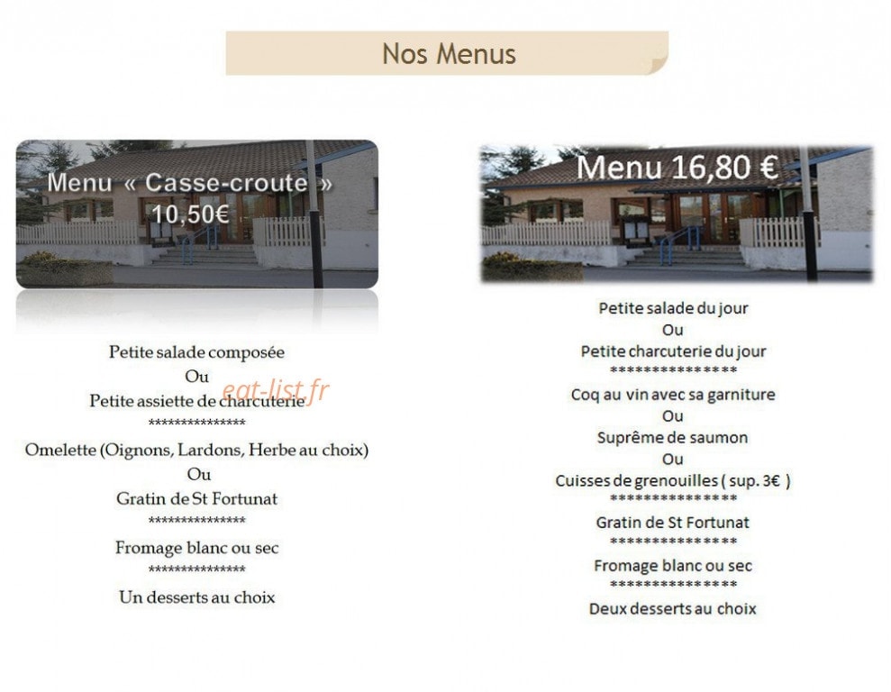 Auberge de Saint Fortunat — carte page 2