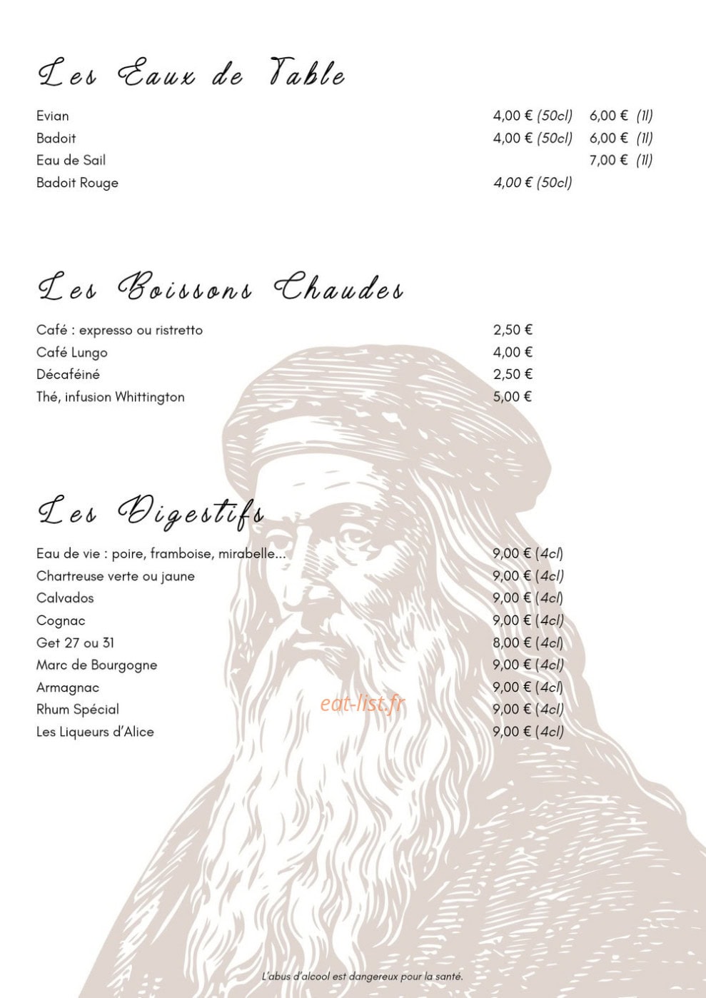 Les Agapes de Vinci — carte page 2
