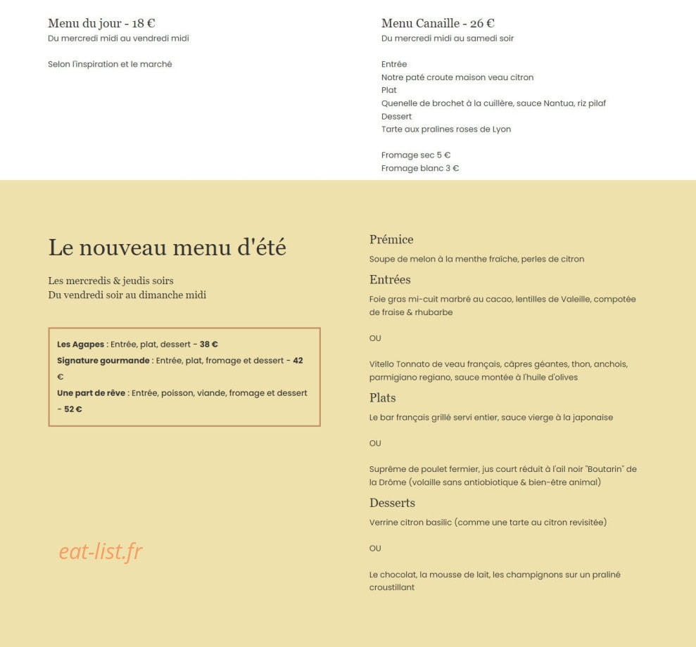Les Agapes de Vinci — carte page 1