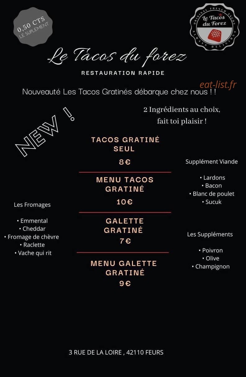 Le Tacos du Forez — carte page 1