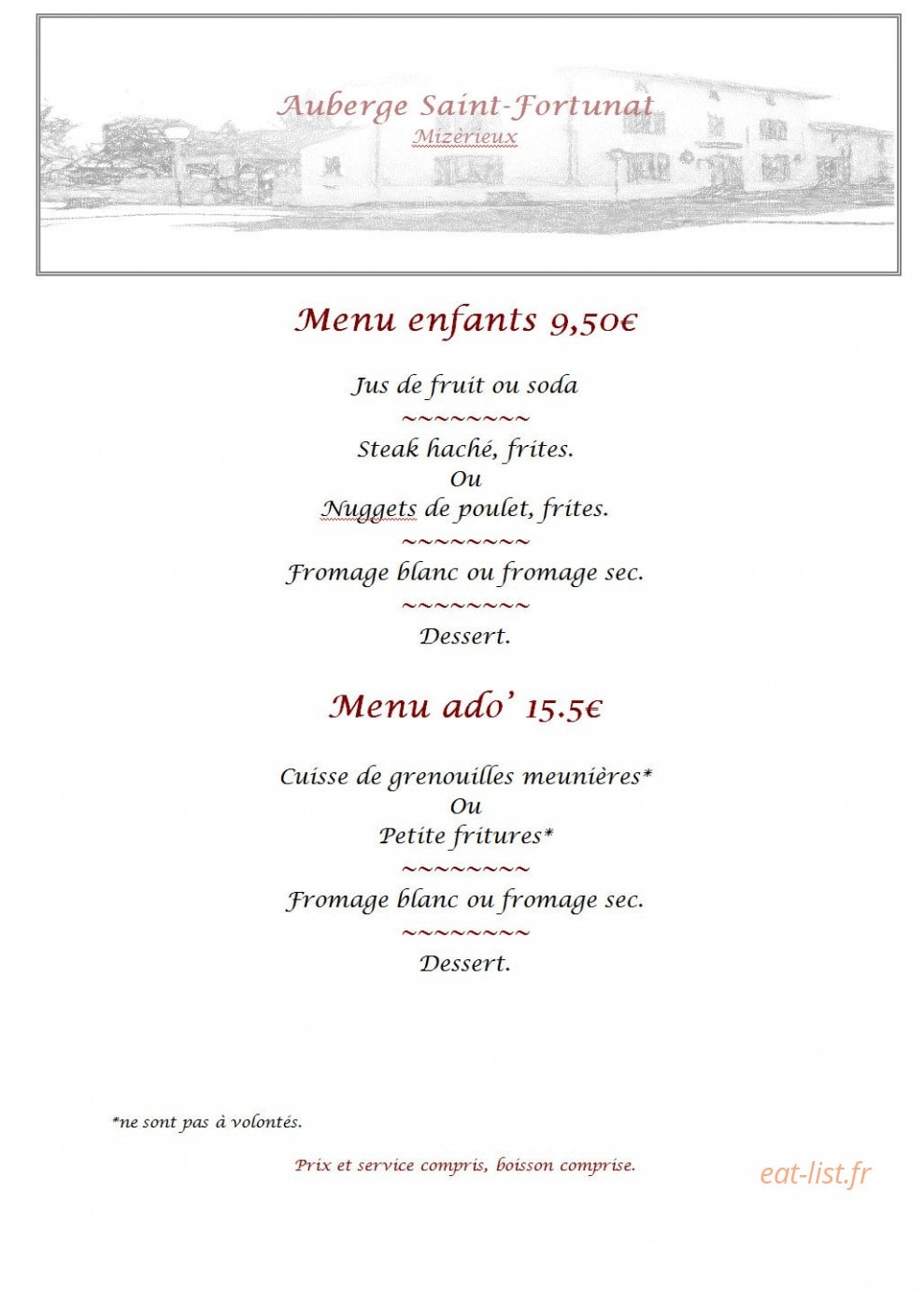 Auberge de Saint Fortunat — carte page 4