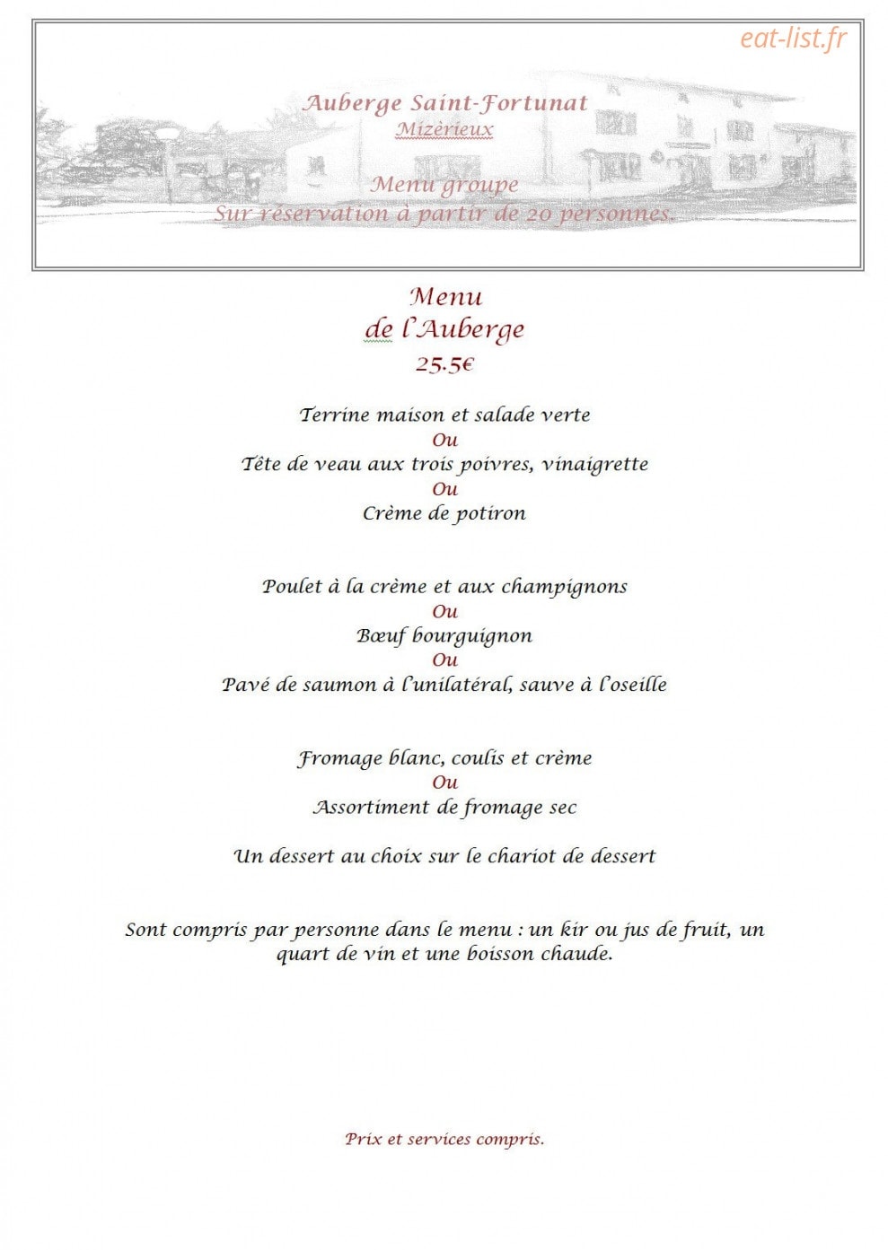 Auberge de Saint Fortunat — carte page 6