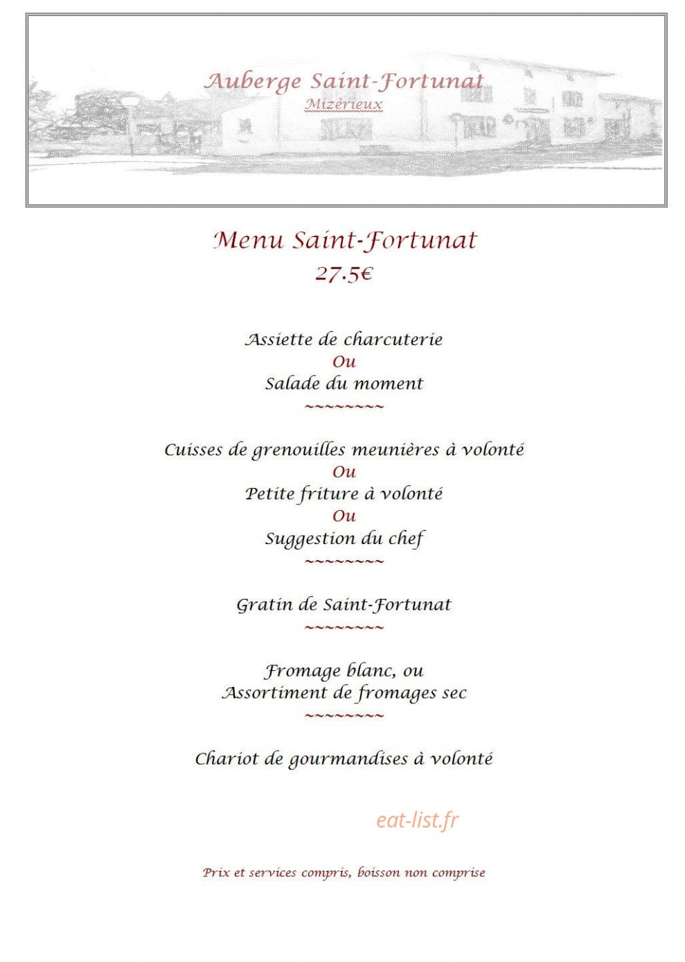 Auberge de Saint Fortunat — carte page 1