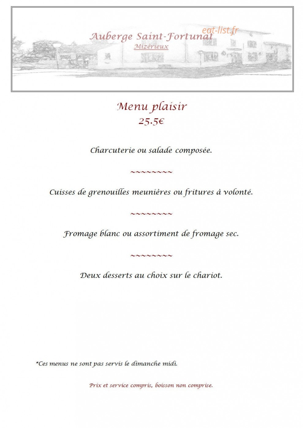 Auberge de Saint Fortunat — carte page 2