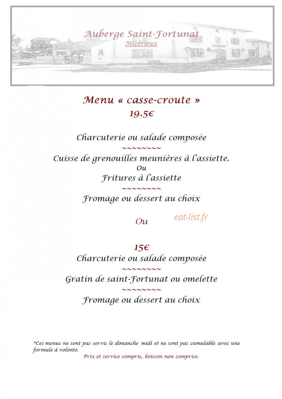 Auberge de Saint Fortunat — carte page 3