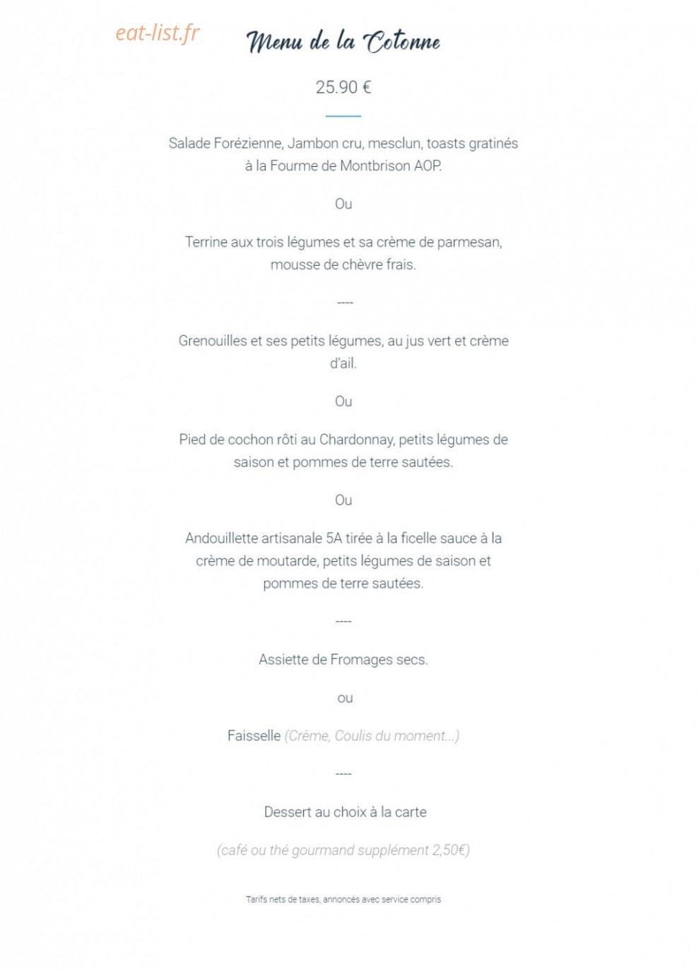 Auberge de la Cotonne — carte page 1
