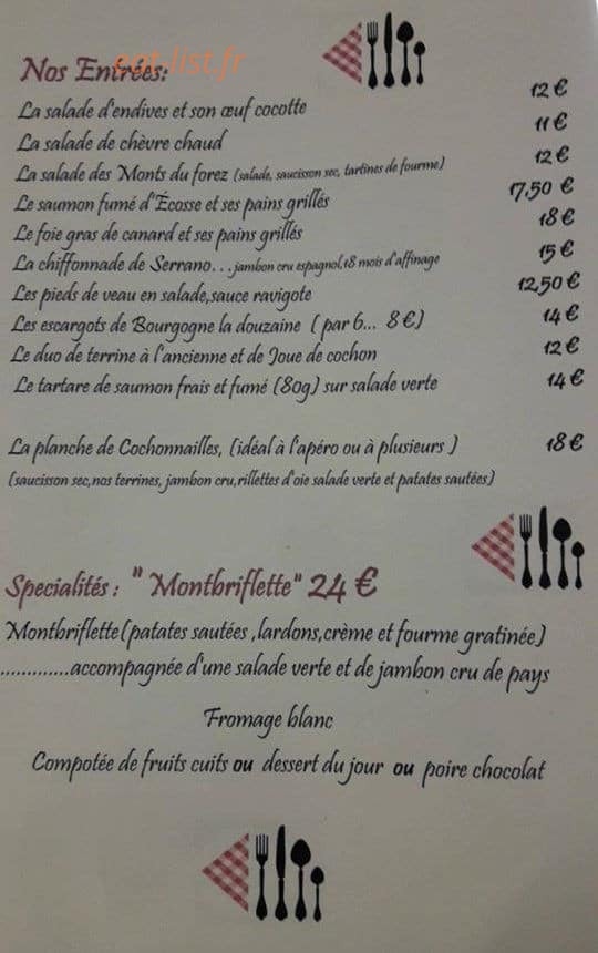 Auberge la Cotonne — carte page 1