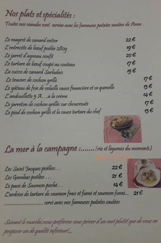 Auberge la Cotonne — carte page 3