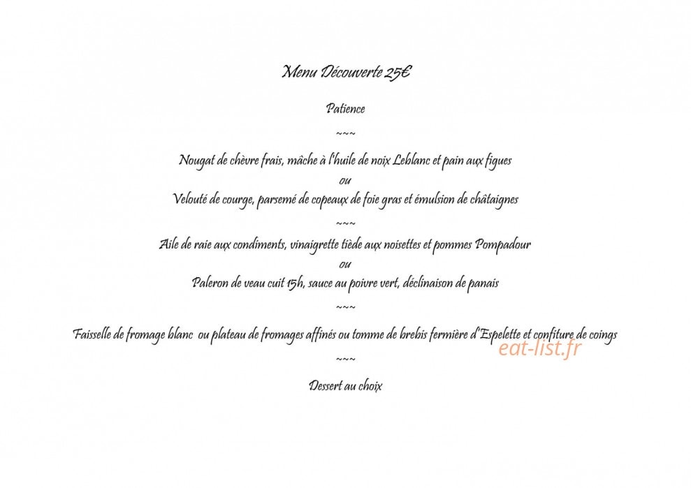 Carte et menu de Auberge de Boisset à Notre Dame de Boisset — Menu découverte 25€