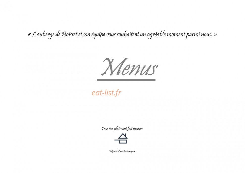 carte et menu Auberge de BoissetNotre Dame de Boisset
