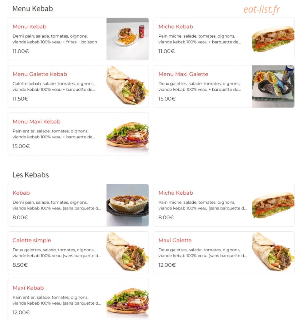 Snack de Perreux Kebab — carte page 2
