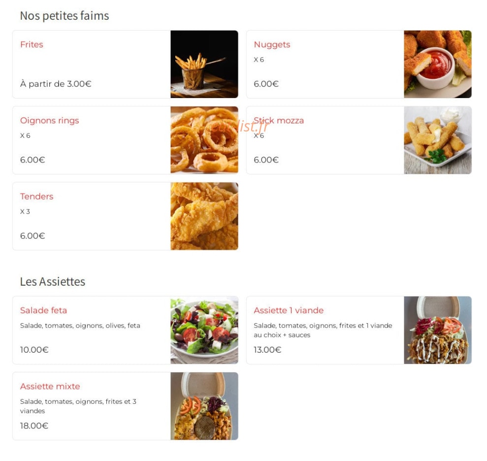 Snack de Perreux Kebab — carte page 1