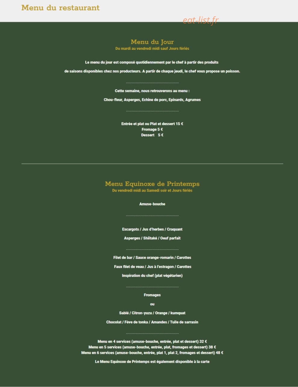 Le Pré Gourmet — carte page 1