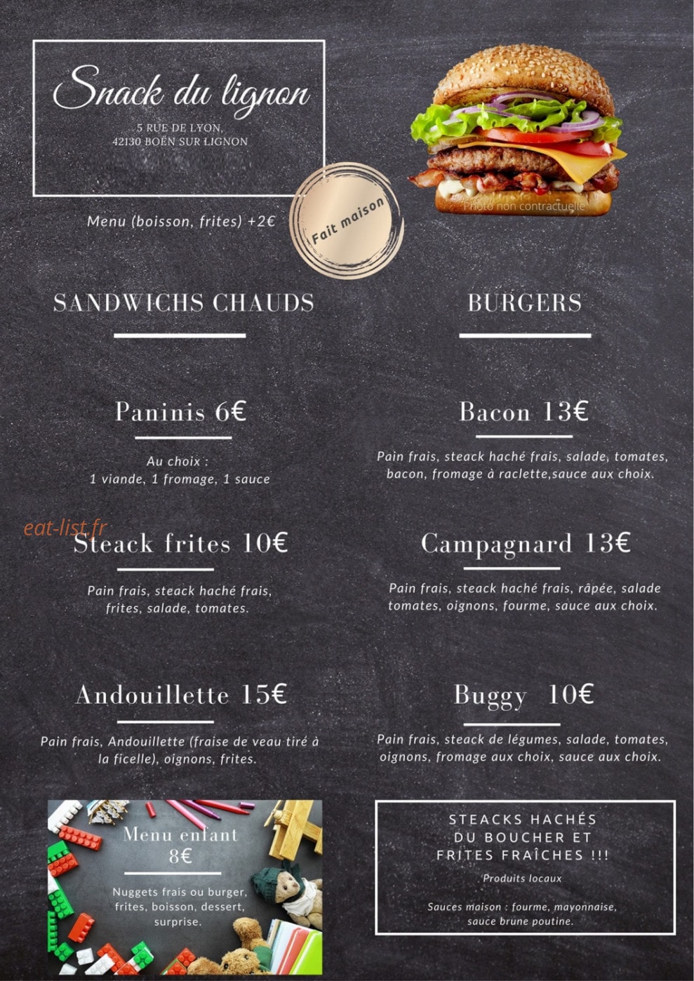 Snack du Lignon — carte page 1