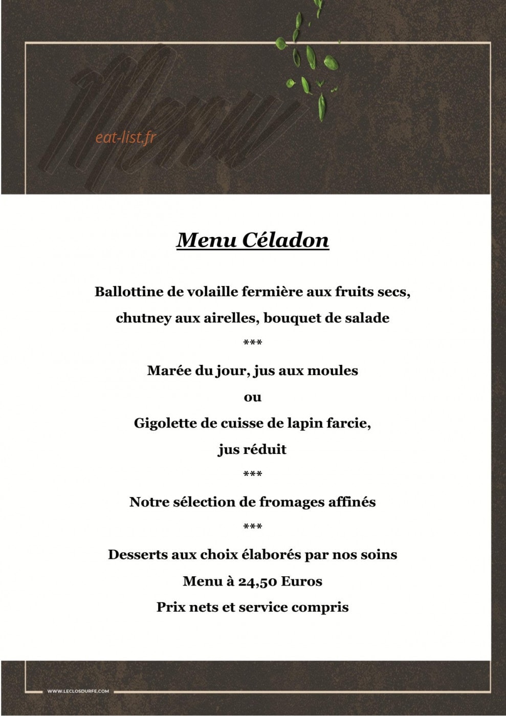 Restaurant Le Clos d'Urfé — carte page 1