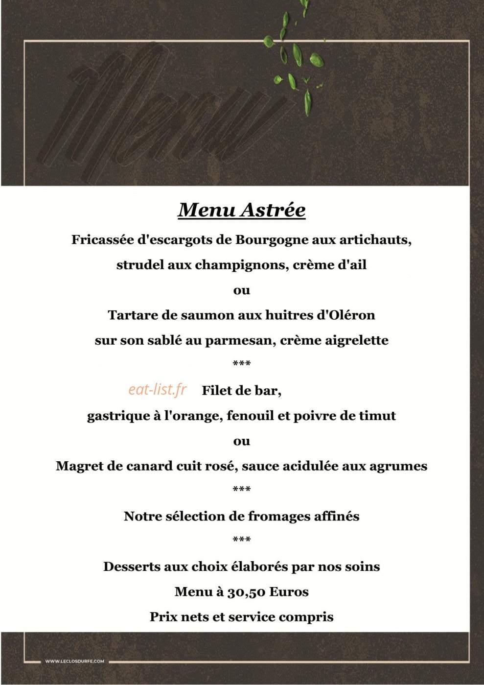 Restaurant Le Clos d'Urfé — carte page 2