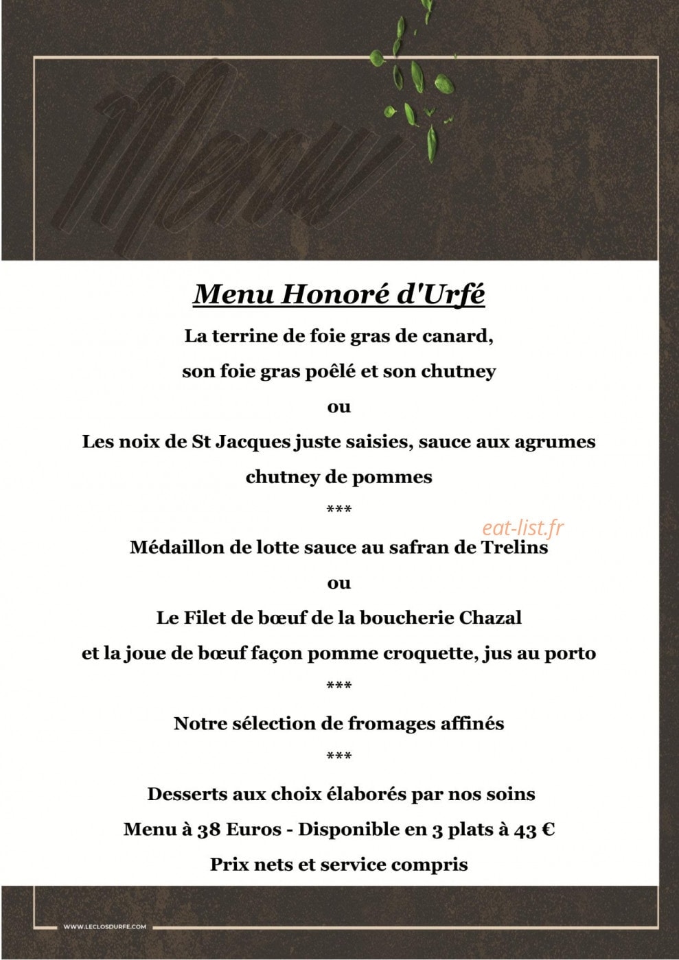 Restaurant Le Clos d'Urfé — carte page 3