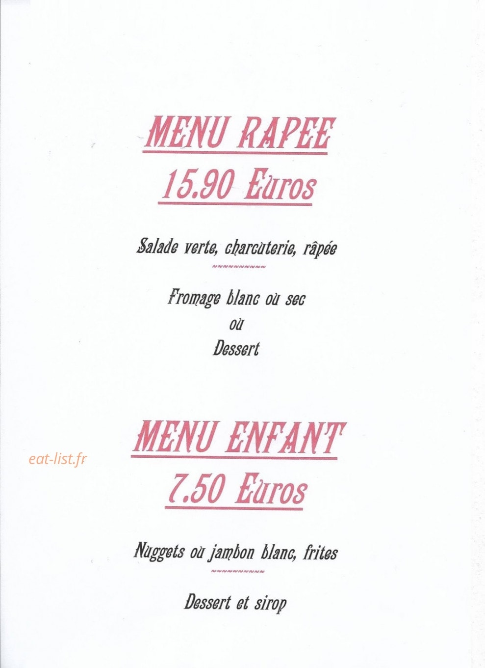 Auberge des Tilleuls — carte page 6