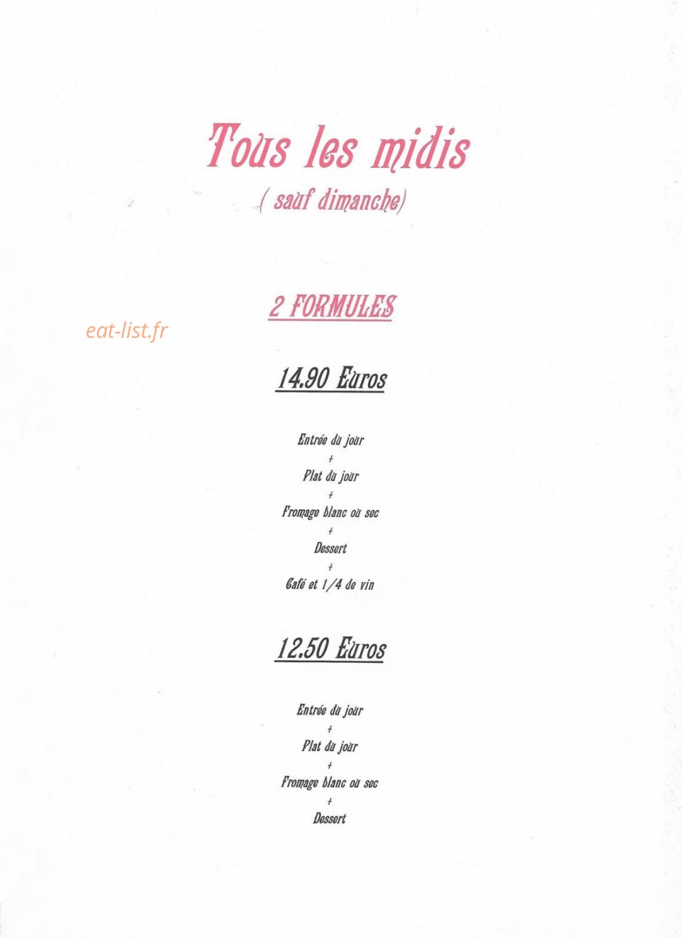 Auberge des Tilleuls — carte page 1