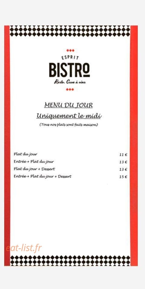 Esprit Bistro — carte page 1