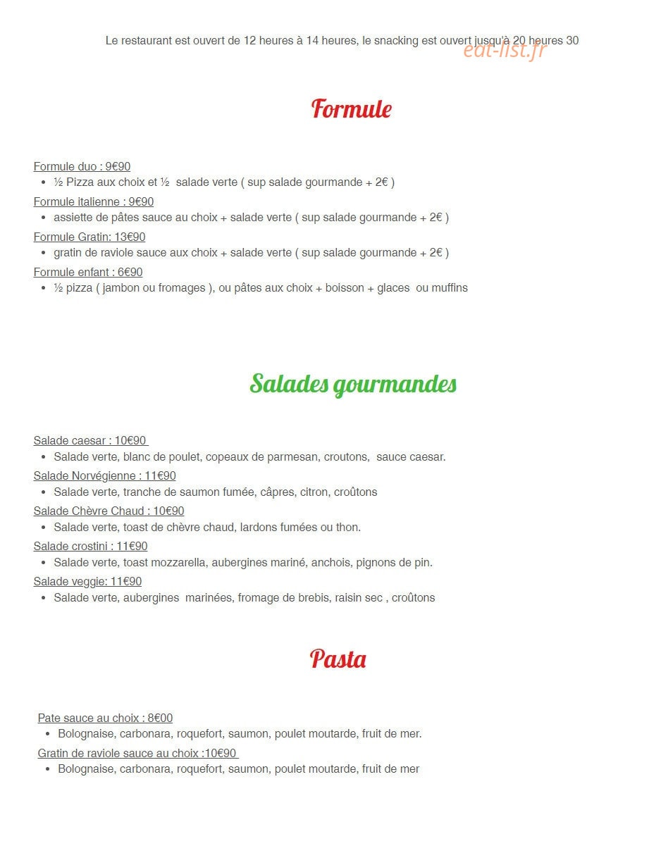 Happy Pizz — carte page 1