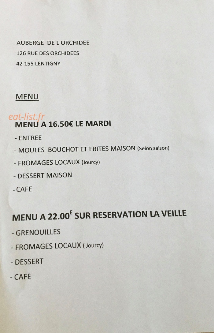 Auberge de l'Orchidée — carte page 2