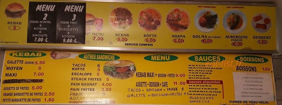 Aksaray Kebab — carte page 1