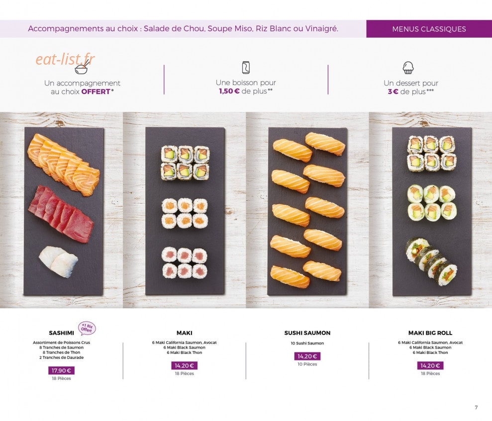 Carte et menu de Eat Sushi à Andrezieux Boutheon — Menus classiques suite