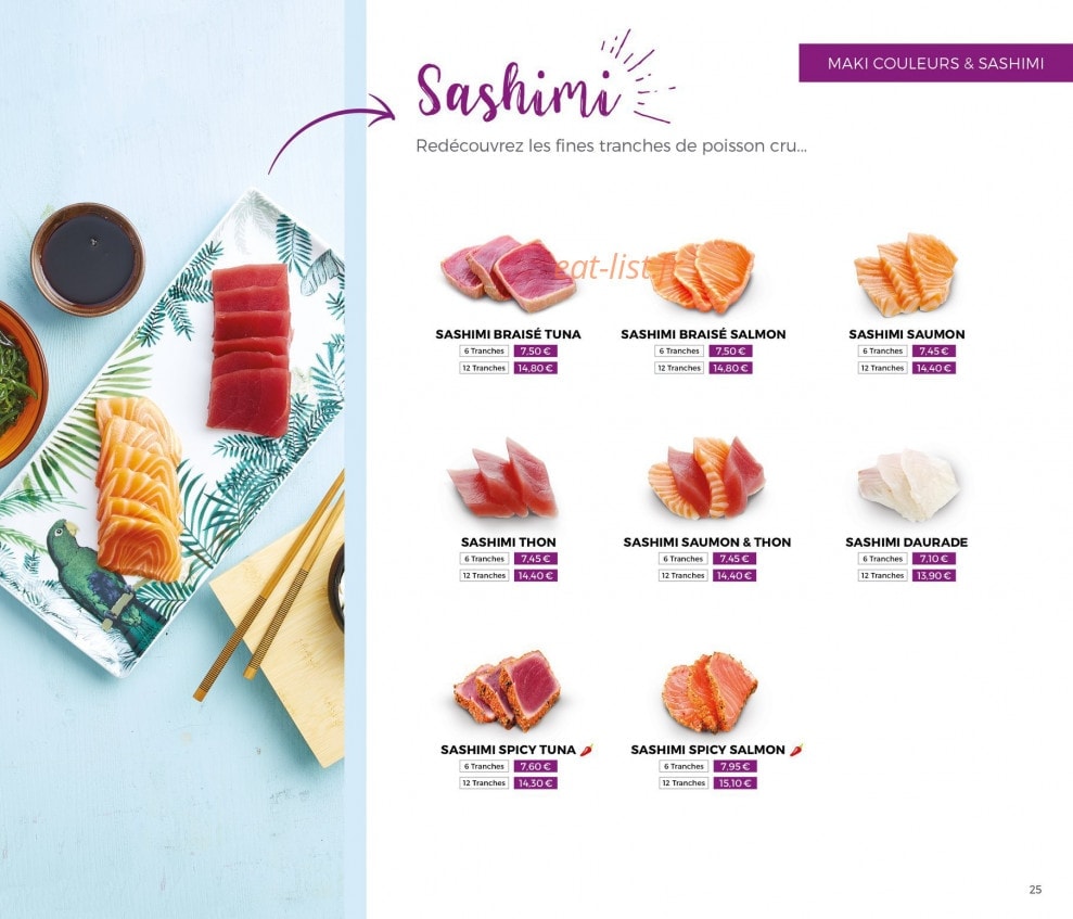 Carte et menu de Eat Sushi à Andrezieux Boutheon — Sashimi