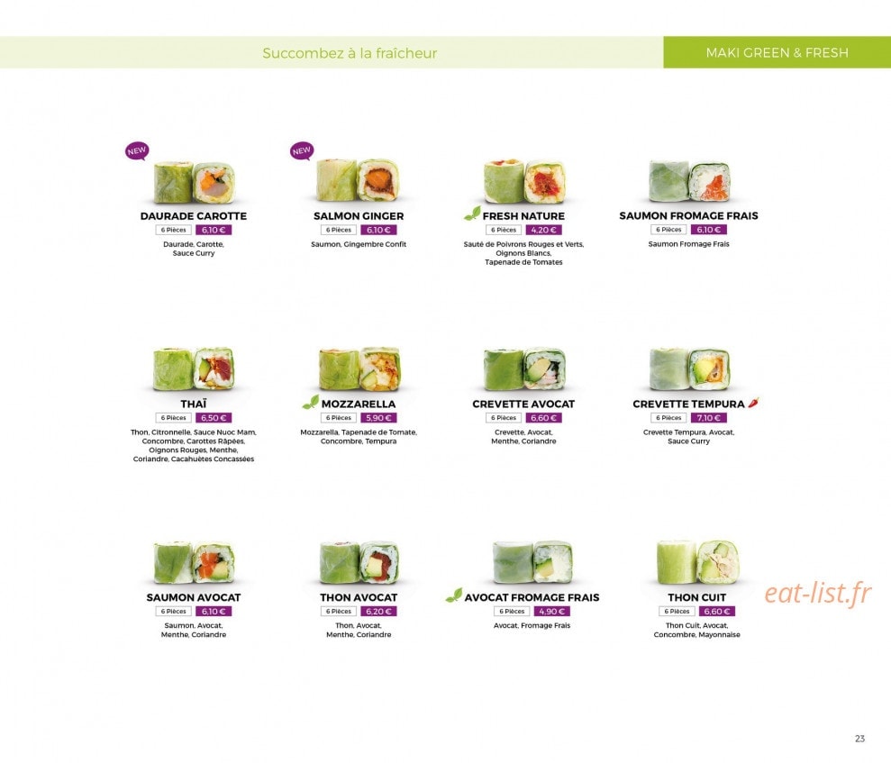 Carte et menu de Eat Sushi à Andrezieux Boutheon — Maki green et fresh