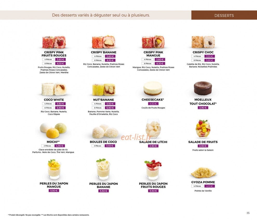 Carte et menu de Eat Sushi à Andrezieux Boutheon — Desserts