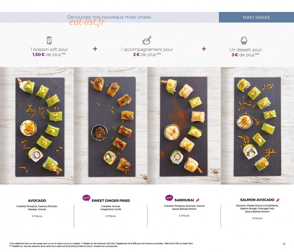 Carte et menu de Eat Sushi à Andrezieux Boutheon — Maki snake