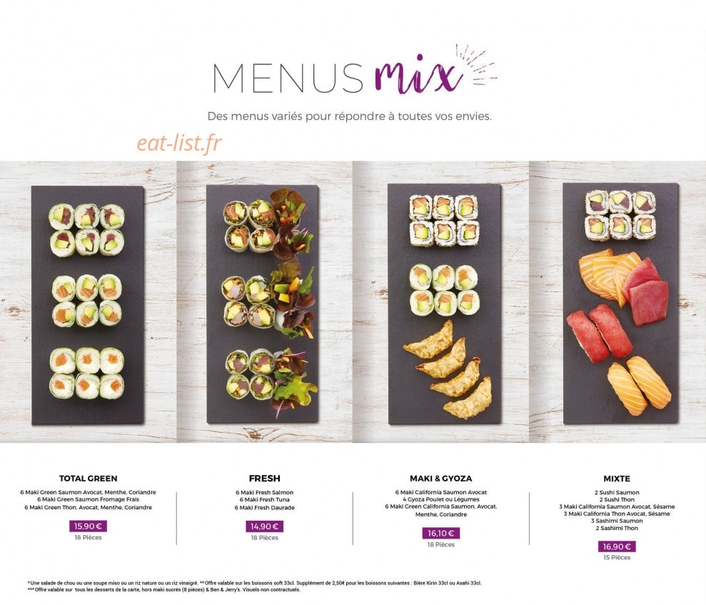 Carte et menu de Eat Sushi à Andrezieux Boutheon — Menus mix