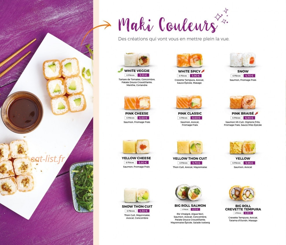 Carte et menu de Eat Sushi à Andrezieux Boutheon — Maki couleurs