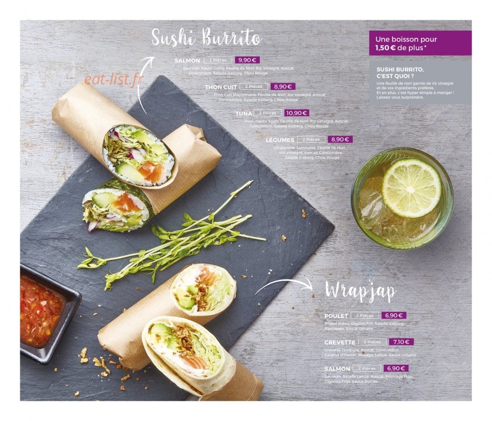 Carte et menu de Eat Sushi à Andrezieux Boutheon — Sushi burrito et wrapjap