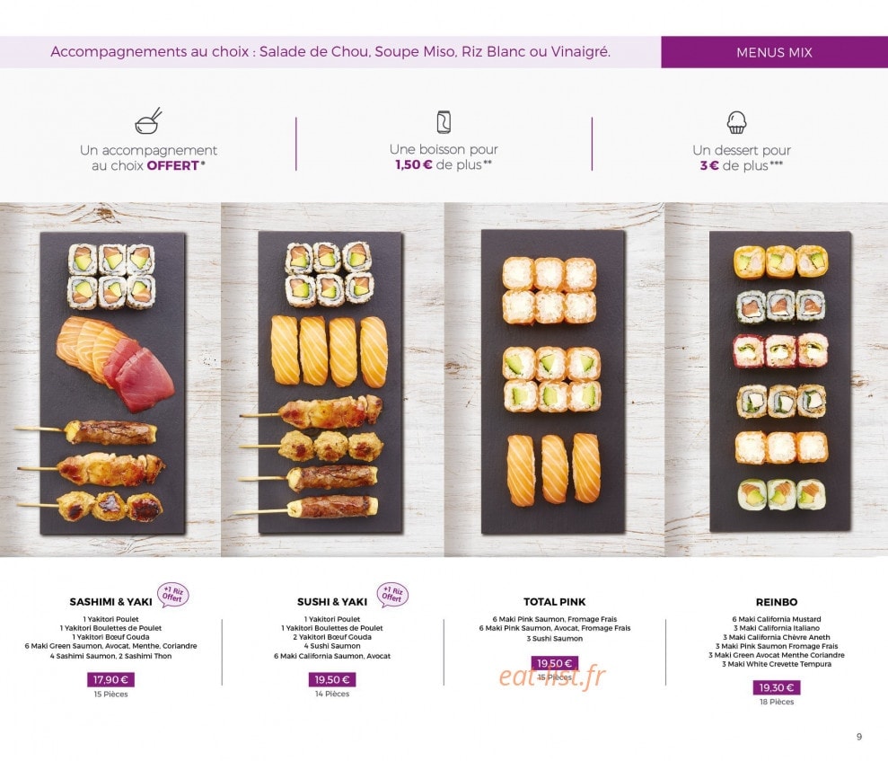 Carte et menu de Eat Sushi à Andrezieux Boutheon — Menus mix suite