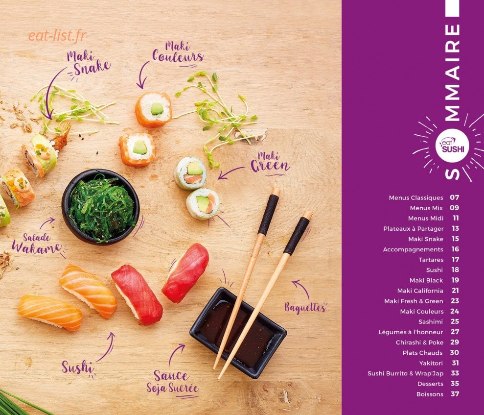 Carte et menu de Eat Sushi à Andrezieux Boutheon — Sommaire