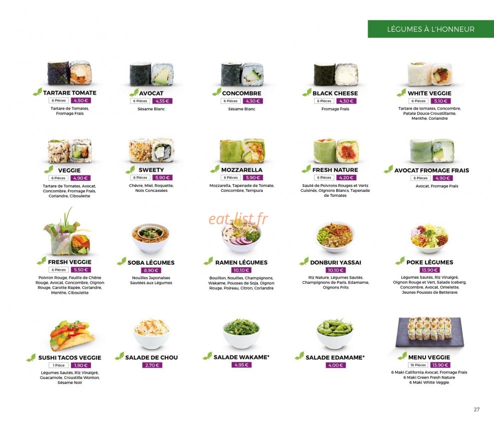 Carte et menu de Eat Sushi à Andrezieux Boutheon — Légume à l'honneur