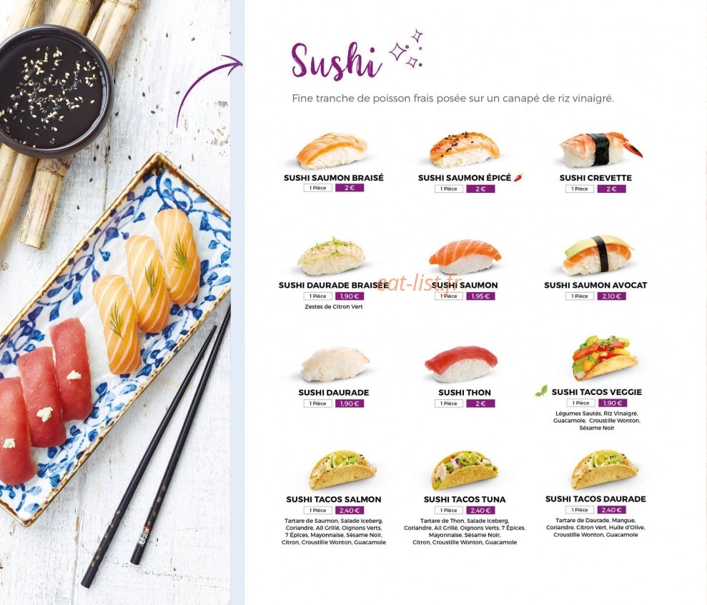 Carte et menu de Eat Sushi à Andrezieux Boutheon — Sushi