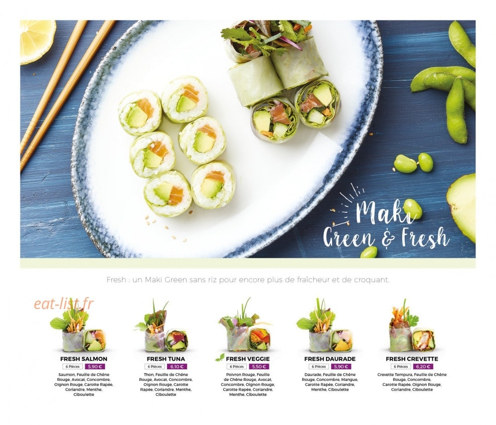 Carte et menu maki green et fresh