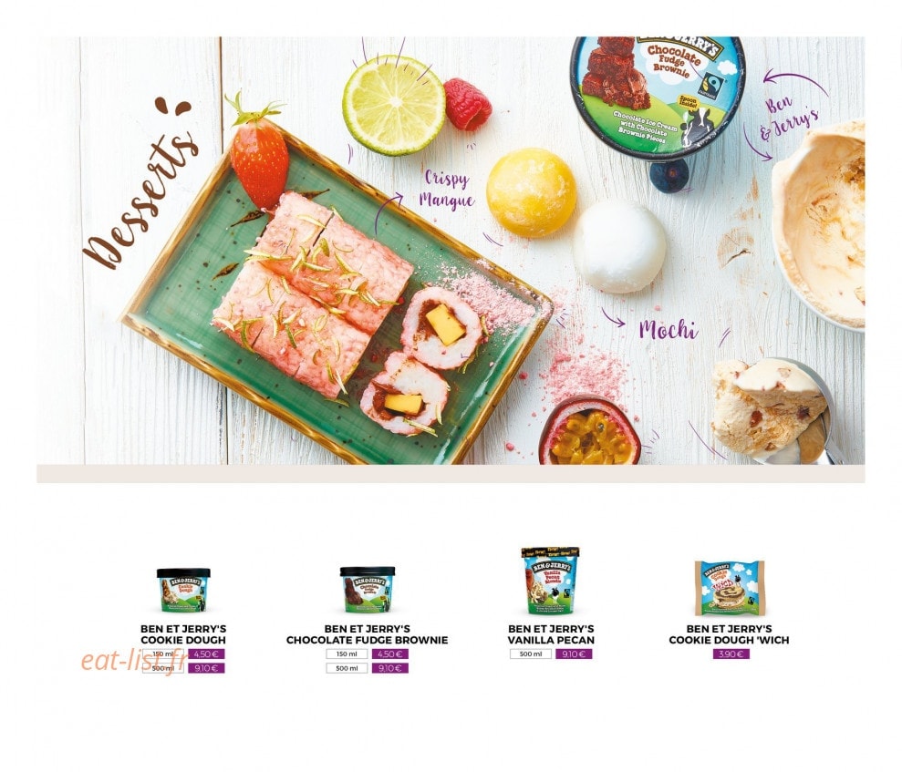 Carte et menu des desserts