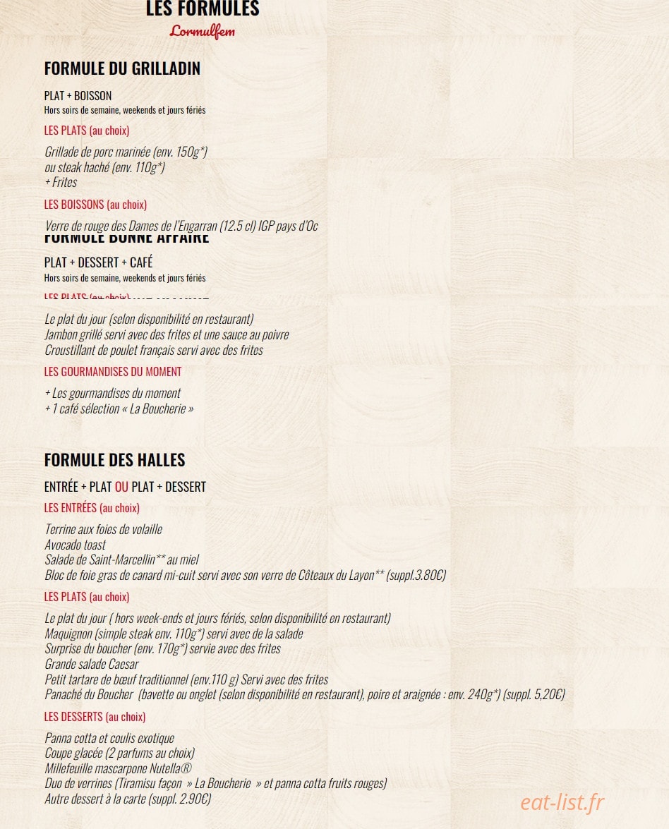 Carte et menu de La Boucherie à Andrezieux Boutheon — Les formules