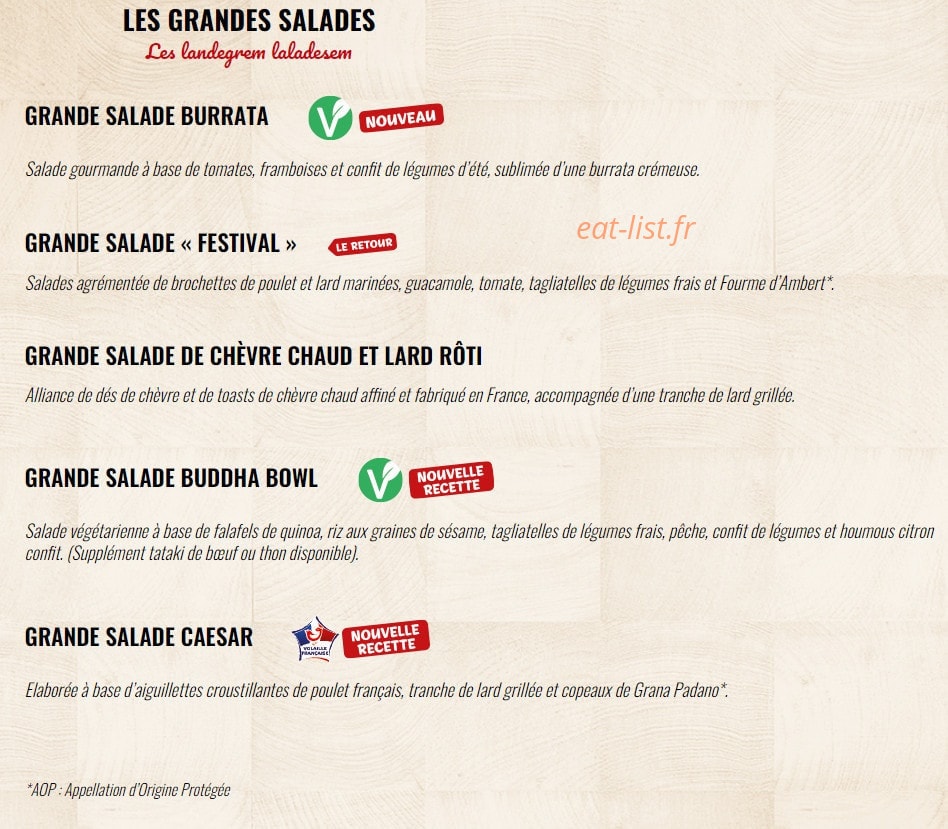 Carte et menu de La Boucherie à Andrezieux Boutheon — Les grandes salades