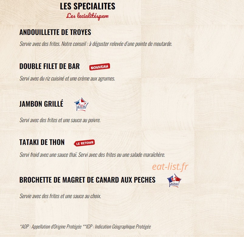 Carte et menu de La Boucherie à Andrezieux Boutheon — Les spécialités