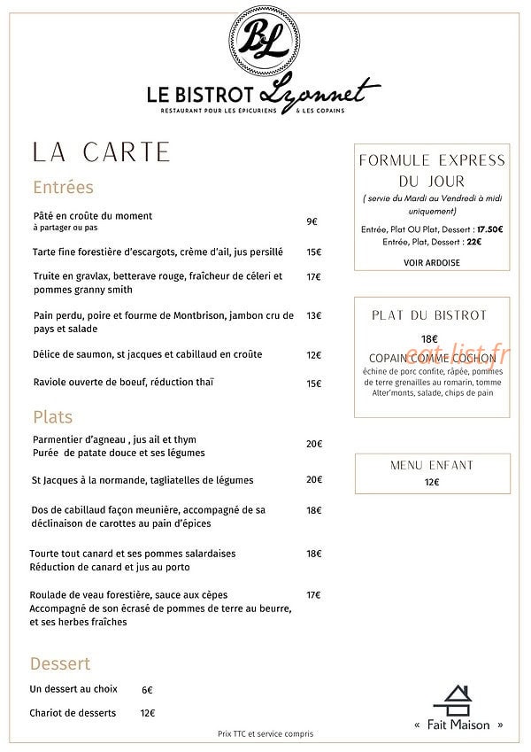 Le Bistrot Lyonnet — carte page 1